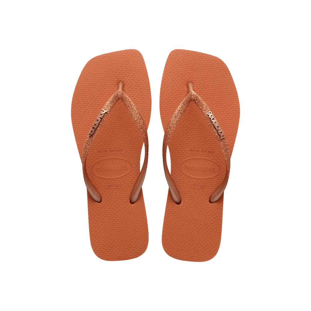 【havaianas 哈瓦仕】拖鞋 Slim Square Glitter 漸層方形款 (4148102-4919W)/ 橘色/ 35/36