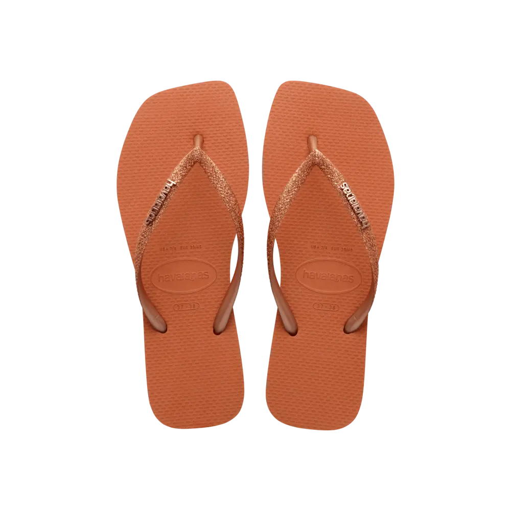【havaianas 哈瓦仕】拖鞋 Slim Square Glitter 漸層方形款 (4148102-4919W)/ 橘色/ 39/40