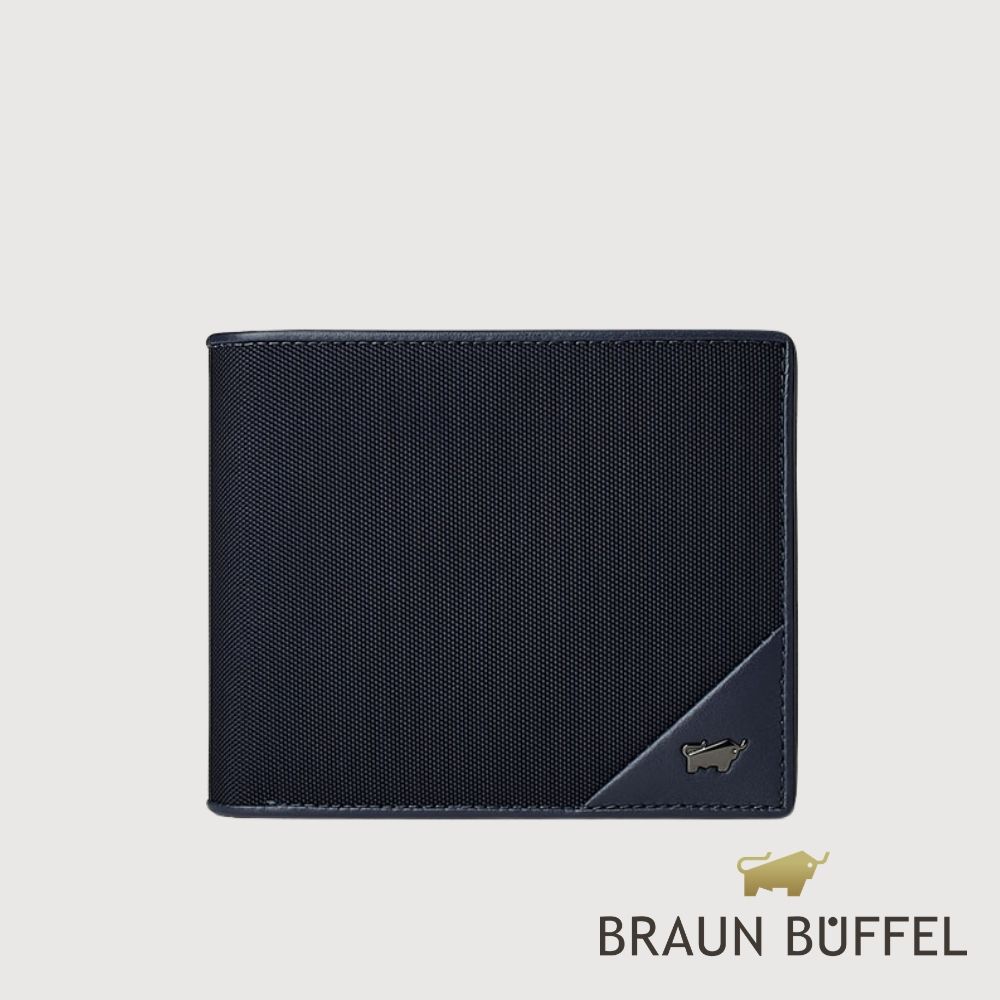 【BRAUN BUFFEL 德國小金牛】台灣總代理 瑞沃 10卡加大短夾-深藍色/BF593-344-DB