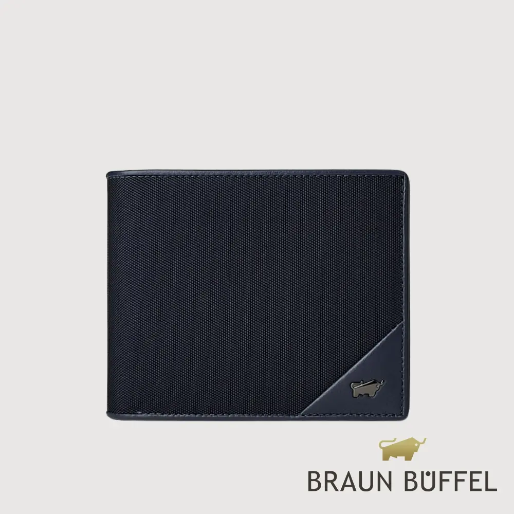 【BRAUN BUFFEL 德國小金牛】台灣總代理 瑞沃 8卡中間翻零錢袋加大皮夾-深藍色/BF593-348-DB