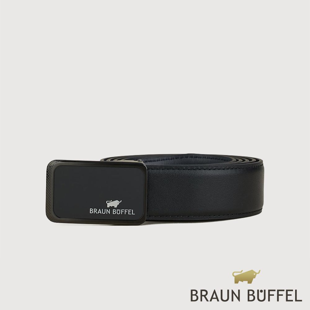 【BRAUN BUFFEL 德國小金牛】台灣總代理 都會時尚 刻紋釘扣皮帶-鎗色/BBF26B-WEG061-GUN/ 44吋