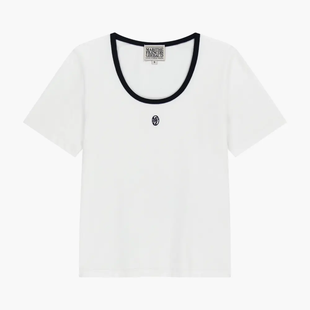 MARITHÉ FRANÇOIS GIRBAUD W DEEP NECK RINGER TEE 女款 深領撞色短袖T恤/ 白色white/ 預購 M