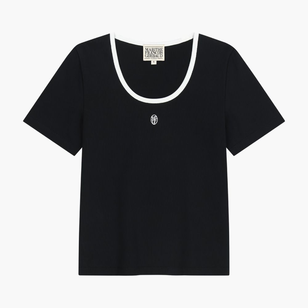 MARITHÉ FRANÇOIS GIRBAUD W DEEP NECK RINGER TEE 女款 深領撞色短袖T恤/ 白色/黑色white/black/ 預購 M