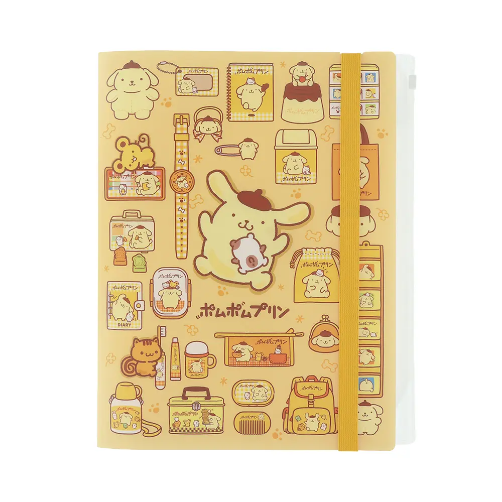 日本 sun-star 三麗鷗 Sanrio Characters 五層透明資料夾/ A4/ 附綁書帶及夾鏈袋/ 布丁狗/ 滿滿的