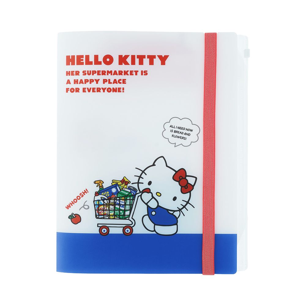 日本 sun-star 三麗鷗 Sanrio Characters 五層透明資料夾/ A4/ 附綁書帶及夾鏈袋/ Hello Kitty/ 白