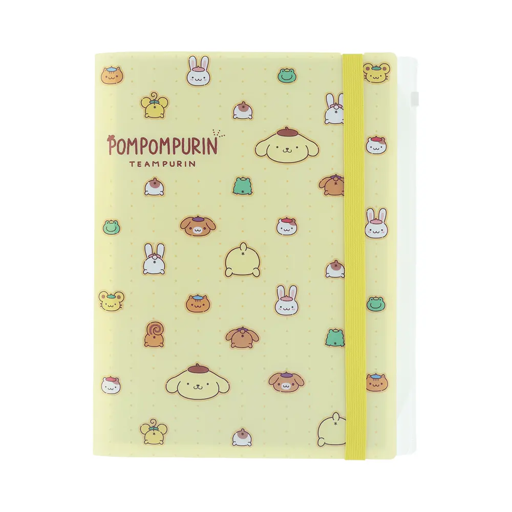 日本 sun-star 三麗鷗 Sanrio Characters 五層透明資料夾/ A4/ 附綁書帶及夾鏈袋/ 布丁狗/ 黃