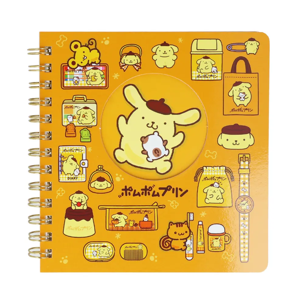 日本 sun-star 三麗鷗 Sanrio Characters 開窗線圈方形筆記本/ 布丁狗/ 橘