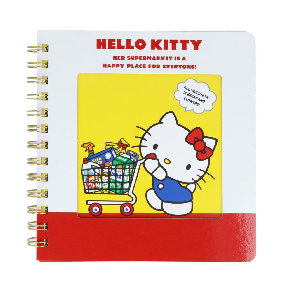日本 sun-star 三麗鷗 Sanrio Characters 開窗線圈方形筆記本/ Hello Kitty/ 白