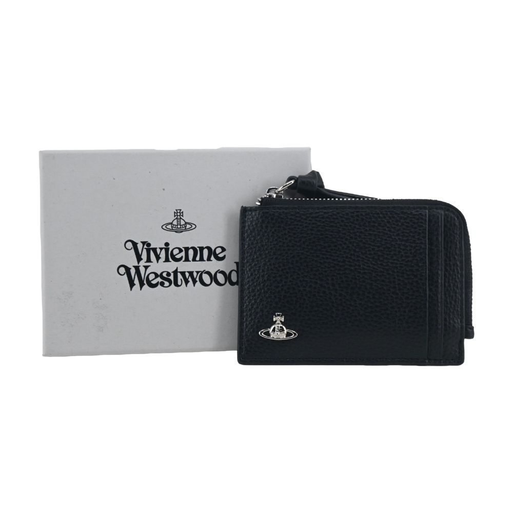 Vivienne Westwood 荔枝紋皮革拉鍊卡包-黑/平行輸入