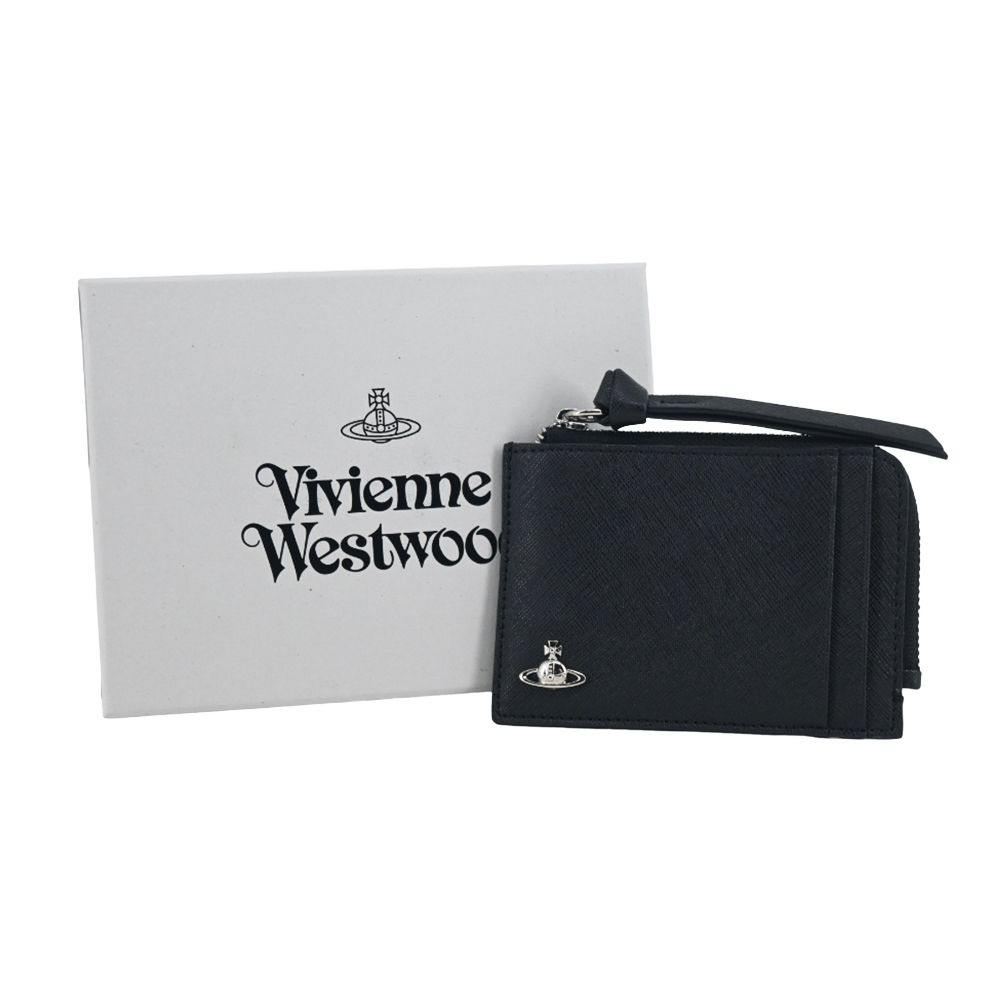 Vivienne Westwood 防刮皮革拉鍊卡包-黑/平行輸入