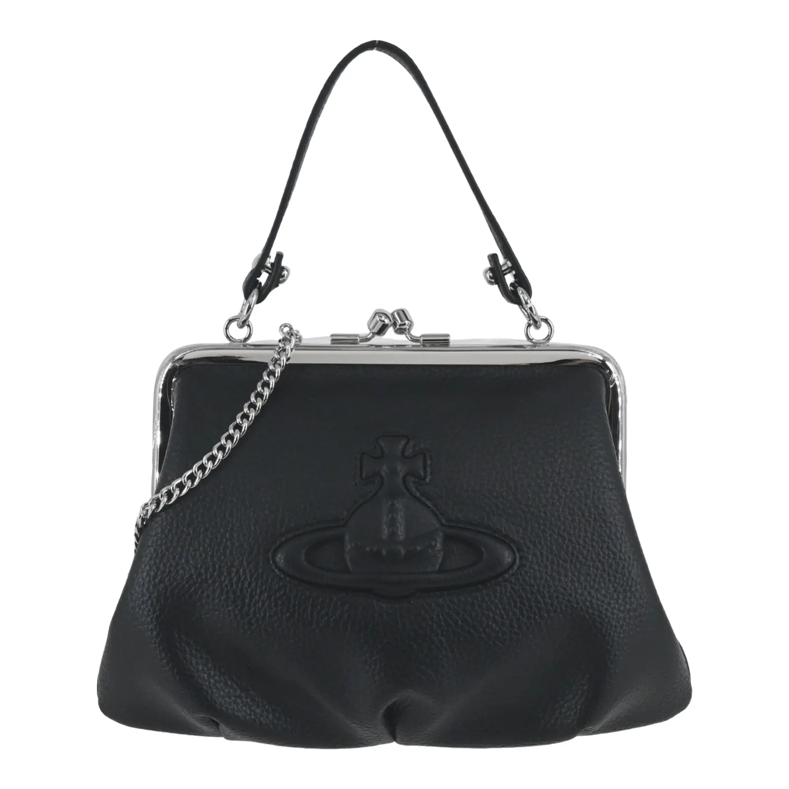 Vivienne Westwood Vivienne's Clutch 浮雕土星口金手提包-黑/平行輸入