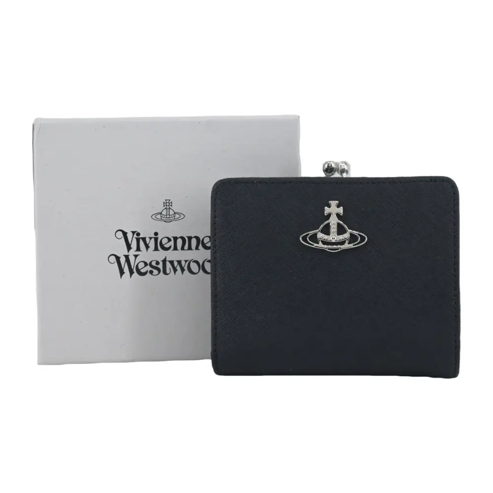 Vivienne Westwood 珠扣防刮兩折短夾-黑/平行輸入
