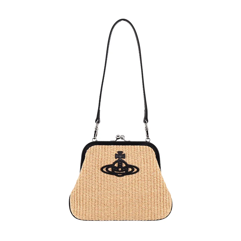 Vivienne Westwood Vivienne's Clutch 藤編土星口金肩背包-卡其/平行輸入