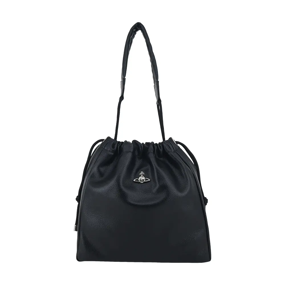 Vivienne Westwood  經典logo皮革束口水桶包-大/黑/平行輸入