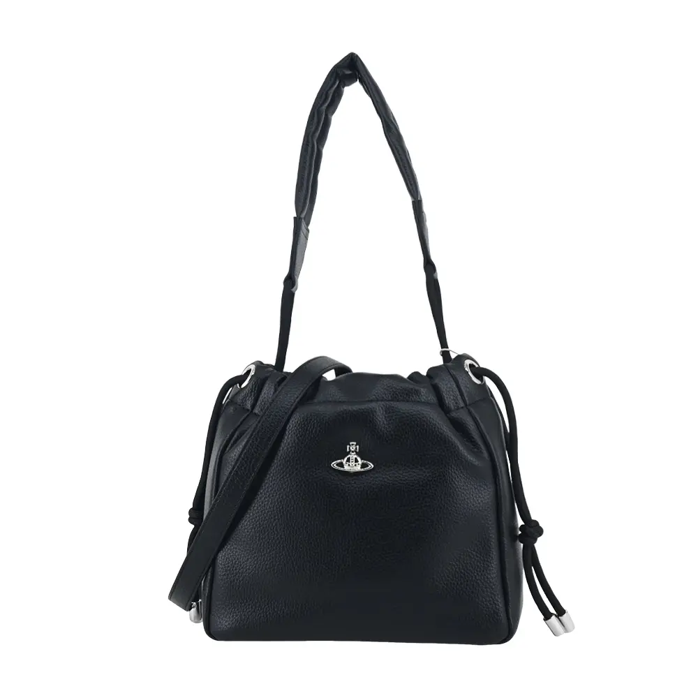 Vivienne Westwood 經典logo皮革束口兩用水桶包-小/黑/平行輸入