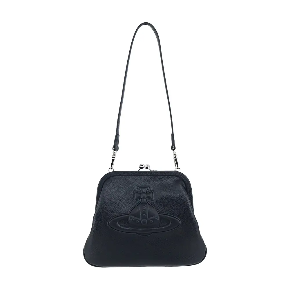 Vivienne Westwood Vivienne's Clutch 浮雕土星口金肩背包-黑/平行輸入