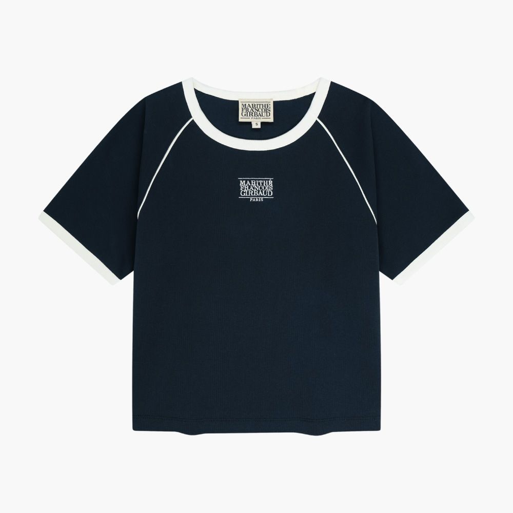 MARITHÉ FRANÇOIS GIRBAUD W AEROCOOL SMALL CLASSIC LOGO RINGER SLIM CROP TEE 女款 AEROCOOL 小標誌滾邊合身短版T恤/ 深藍navy/ 預購 L