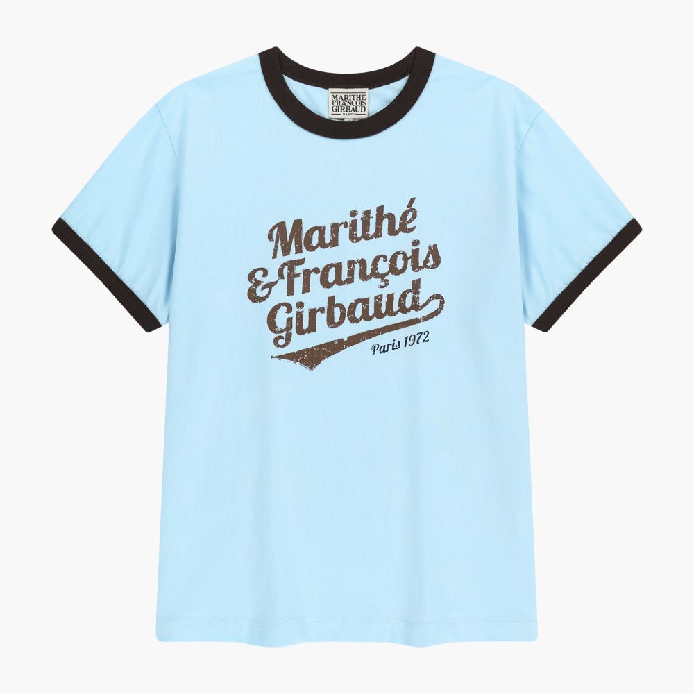 MARITHÉ FRANÇOIS GIRBAUD VINTAGE LOGO RINGER TEE 復古字母標誌撞色短袖T恤/ 天藍色sky blue/ 預購 S