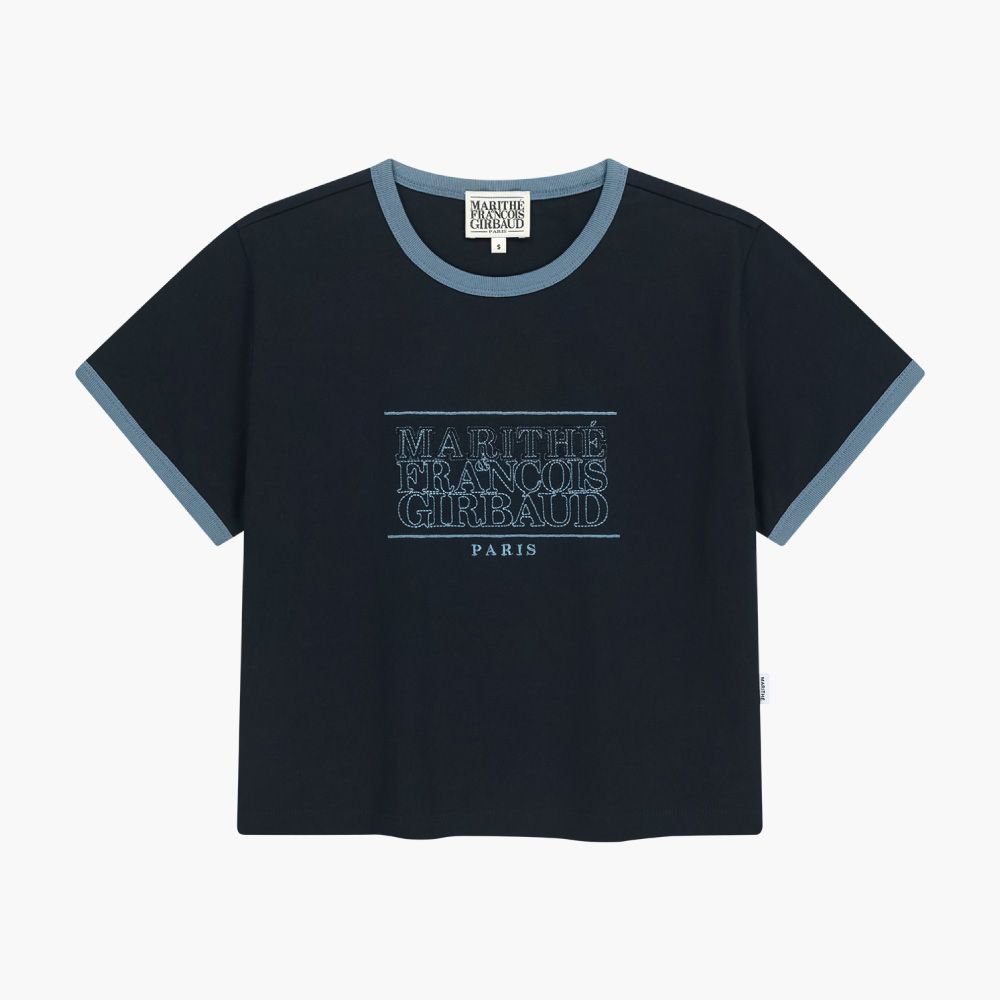 MARITHÉ FRANÇOIS GIRBAUD W CLASSIC LOGO APPLIQUE RINGER CROP TEE 女款 經典標誌貼布短版撞色T恤/ 深海軍藍dark navy/ 預購 M