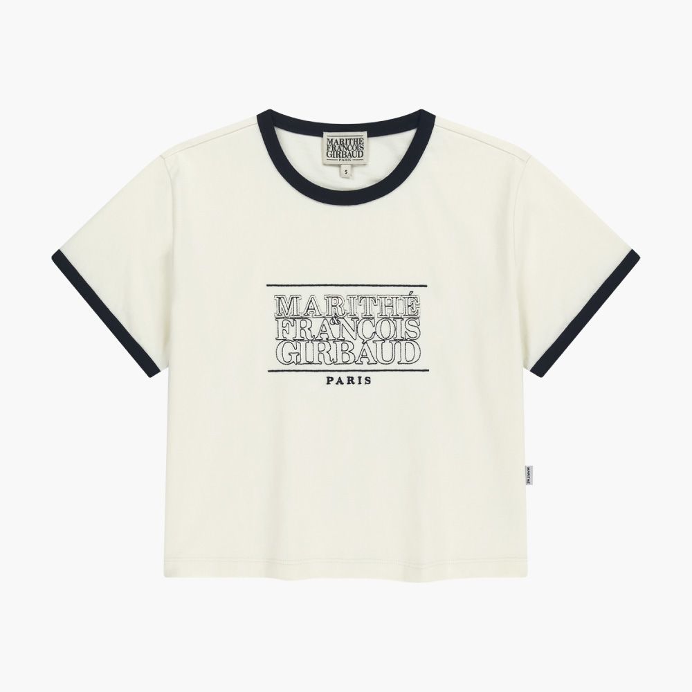 MARITHÉ FRANÇOIS GIRBAUD W CLASSIC LOGO APPLIQUE RINGER CROP TEE 女款 經典標誌貼布短版撞色T恤/ 象牙白ivory/ 預購 M