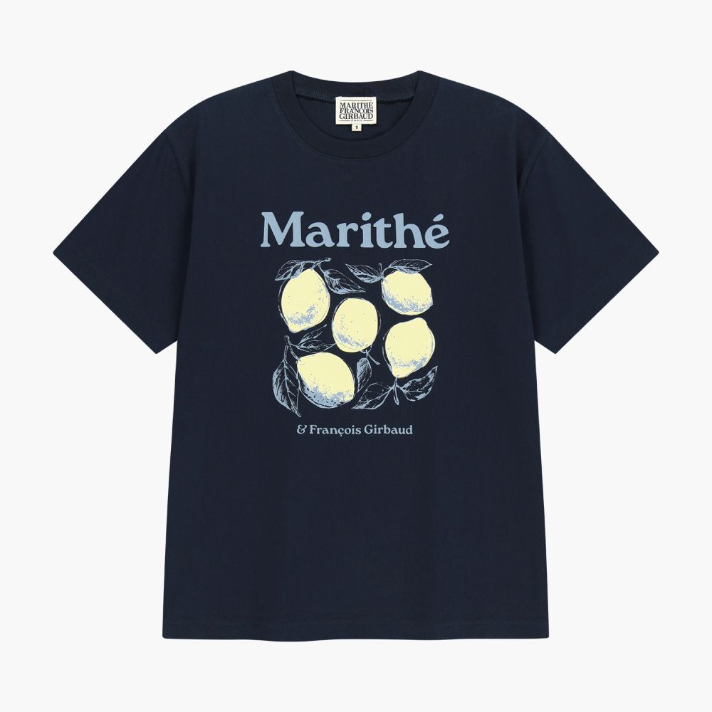 MARITHÉ FRANÇOIS GIRBAUD AEROCOOL LEMON GRAPHIC TEE 檸檬圖案微寬鬆短袖T恤/ 深藍navy/ 預購 XL