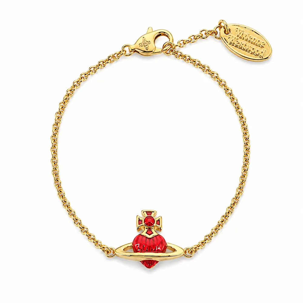 Vivienne Westwood Fabianna Bas Relief 限定琺瑯愛心土星手鍊(紅/金)/平行輸入
