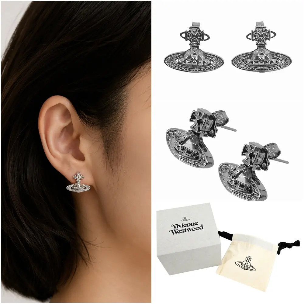 Vivienne Westwood Pina Bas Relief 水鑽土星耳環 (槍灰)/平行輸入