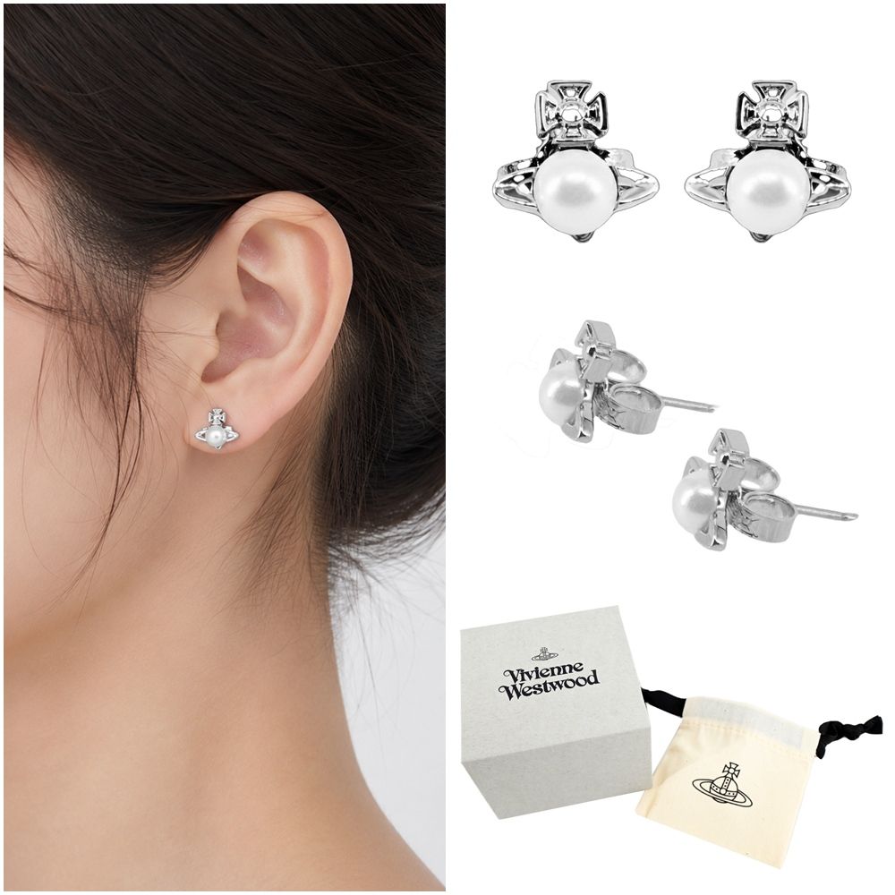 Vivienne Westwood Balbina Earrings 經典珍珠星體土星耳環 (銀色)/平行輸入