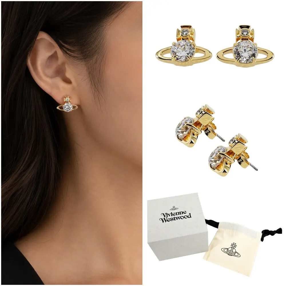 Vivienne Westwood Reina 經典LOGO水鑽耳環-金/平行輸入