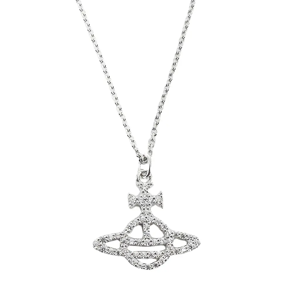 Vivienne Westwood 經典的LOGO水鑽項鍊(銀)/平行輸入