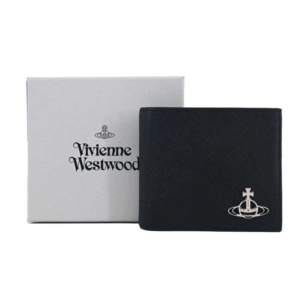 Vivienne Westwood 簍空防刮logo防刮男短夾-黑/平行輸入