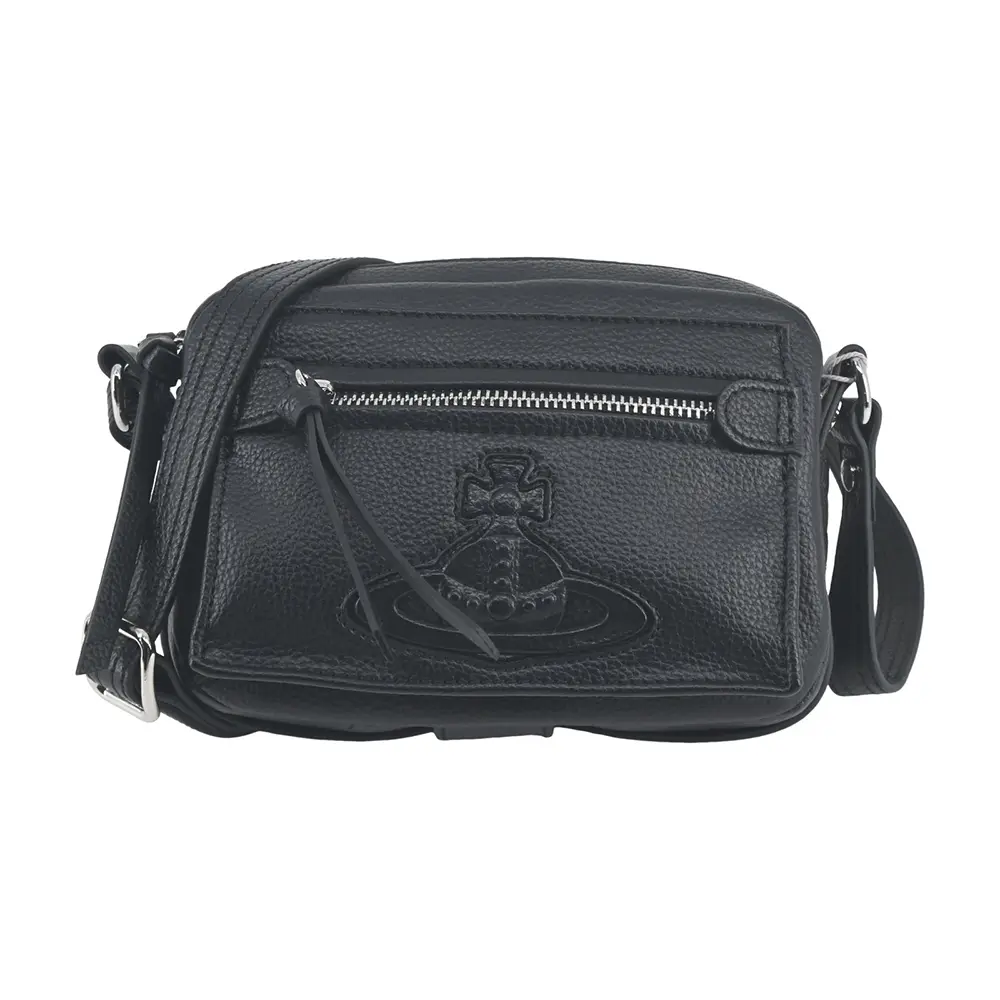 Vivienne Westwood Hannah Crossbody 浮雕logo荔枝皮革相機包-黑/平行輸入