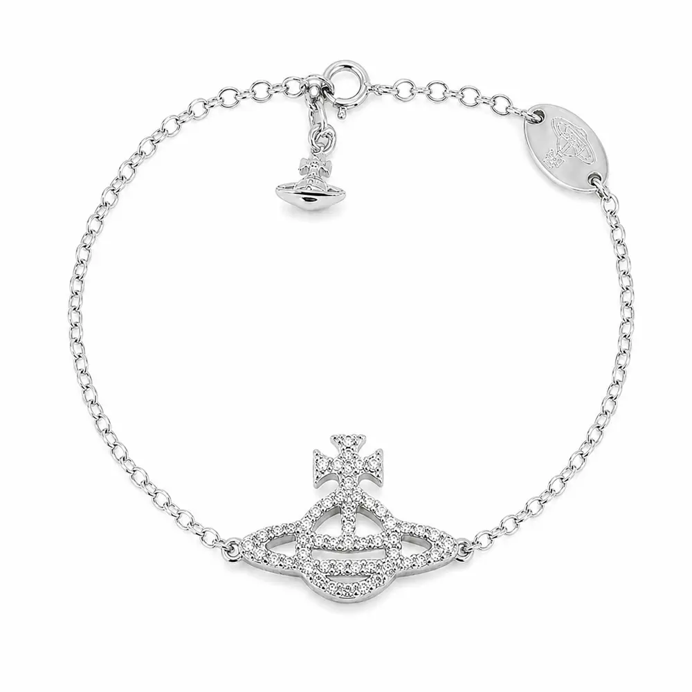 Vivienne Westwood Calliope Bracelet 經典微鑲水鑽土星銀手鍊 (銀色)/平行輸入