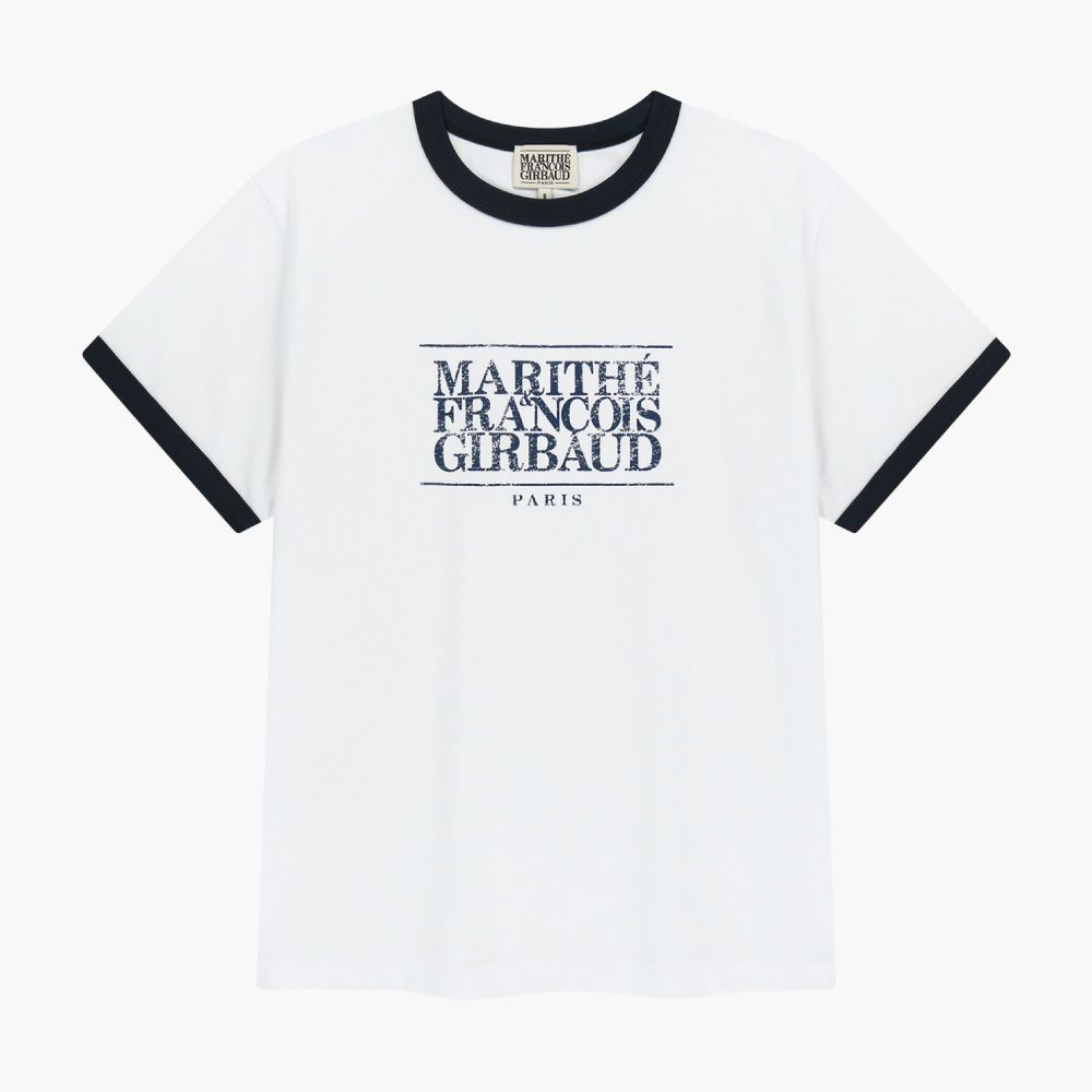 MARITHÉ FRANÇOIS GIRBAUD AEROCOOL CRACK CLASSIC LOGO RINGER TEE 裂紋經典標誌滾邊短袖T恤/ 白色white/ 預購 M