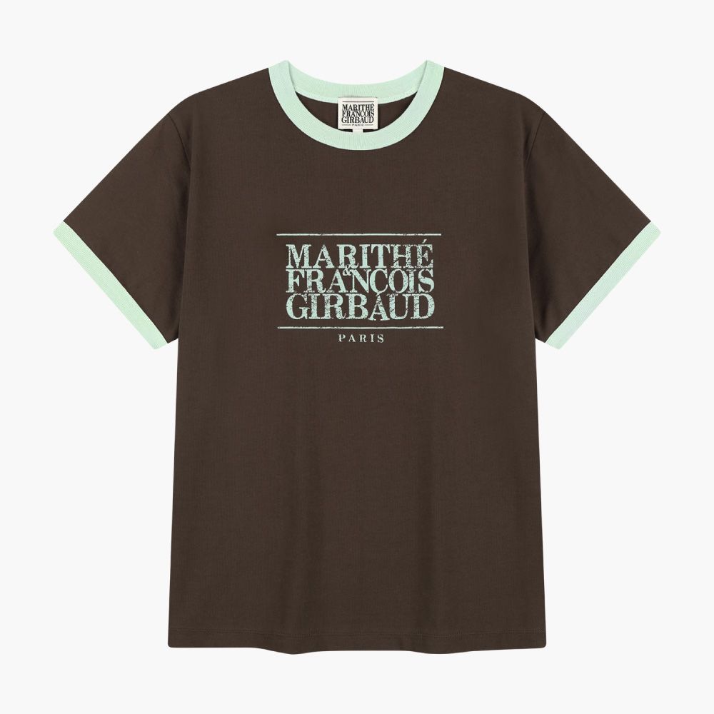 MARITHÉ FRANÇOIS GIRBAUD AEROCOOL CRACK CLASSIC LOGO RINGER TEE 裂紋經典標誌滾邊短袖T恤/ 棕色brown/ 預購 S