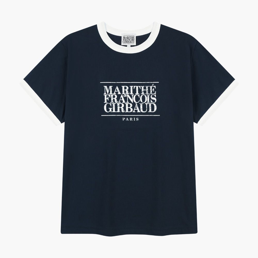 MARITHÉ FRANÇOIS GIRBAUD AEROCOOL CRACK CLASSIC LOGO RINGER TEE 裂紋經典標誌滾邊短袖T恤/ 深藍navy/ 預購 XL