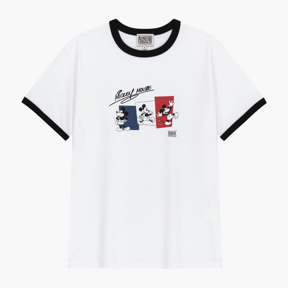 MARITHÉ FRANÇOIS GIRBAUD [MARITHE_DISNEY] MICKEY_FRENCH RINGER TEE Disney 聯名米奇法式滾邊短袖T恤/ 白色white/ 預購 XL