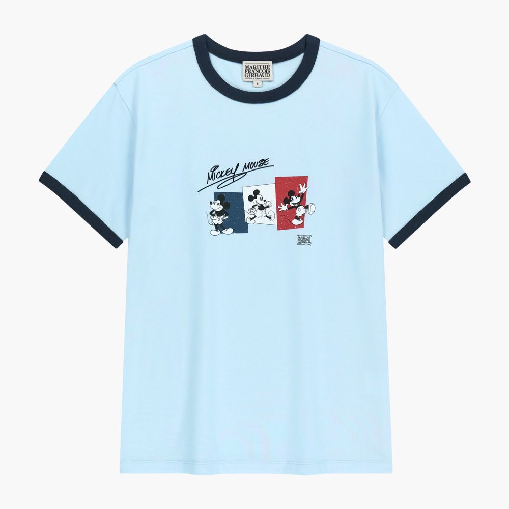 MARITHÉ FRANÇOIS GIRBAUD [MARITHE_DISNEY] MICKEY_FRENCH RINGER TEE Disney 聯名米奇法式滾邊短袖T恤/ 天藍sky blue/ 預購 XL