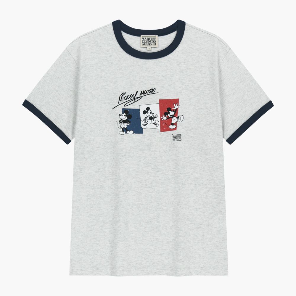 MARITHÉ FRANÇOIS GIRBAUD [MARITHE_DISNEY] MICKEY_FRENCH RINGER TEE Disney 聯名米奇法式滾邊短袖T恤/ 淺麻灰light heather gray/ 預購 XL