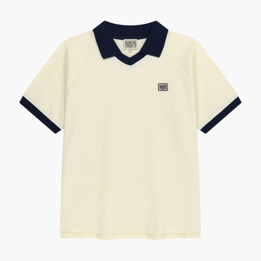 MARITHÉ FRANÇOIS GIRBAUD SMALL CLASSIC LOGO PK COLLAR POINT TEE 小標誌撞色POLO領短袖上衣/ 象牙白ivory/ 預購 XL