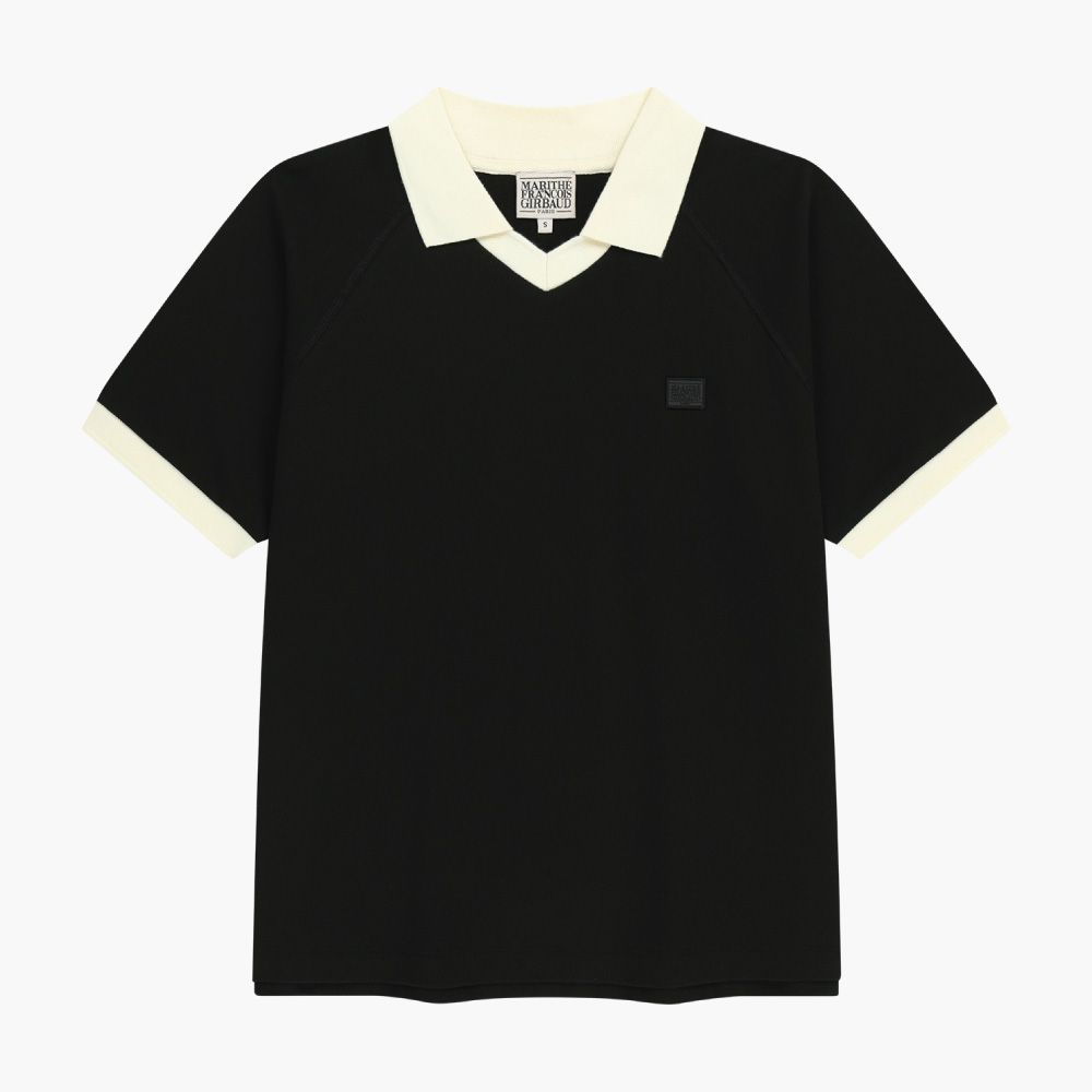 MARITHÉ FRANÇOIS GIRBAUD SMALL CLASSIC LOGO PK COLLAR POINT TEE 小標誌撞色POLO領短袖上衣/ 黑色black/ 預購 XL