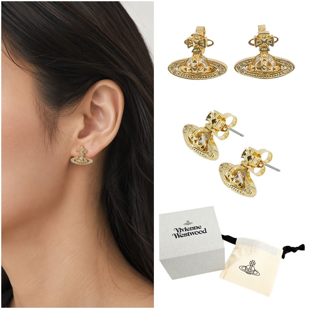 Vivienne Westwood Pina Bas Relief 水鑽土星耳環 (金)/平行輸入