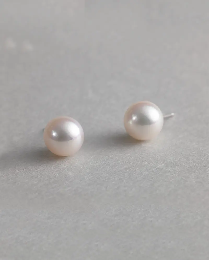 【ARTE WHITE】K14 櫻花粉鏡面Akoya珍珠耳環 8.5mm