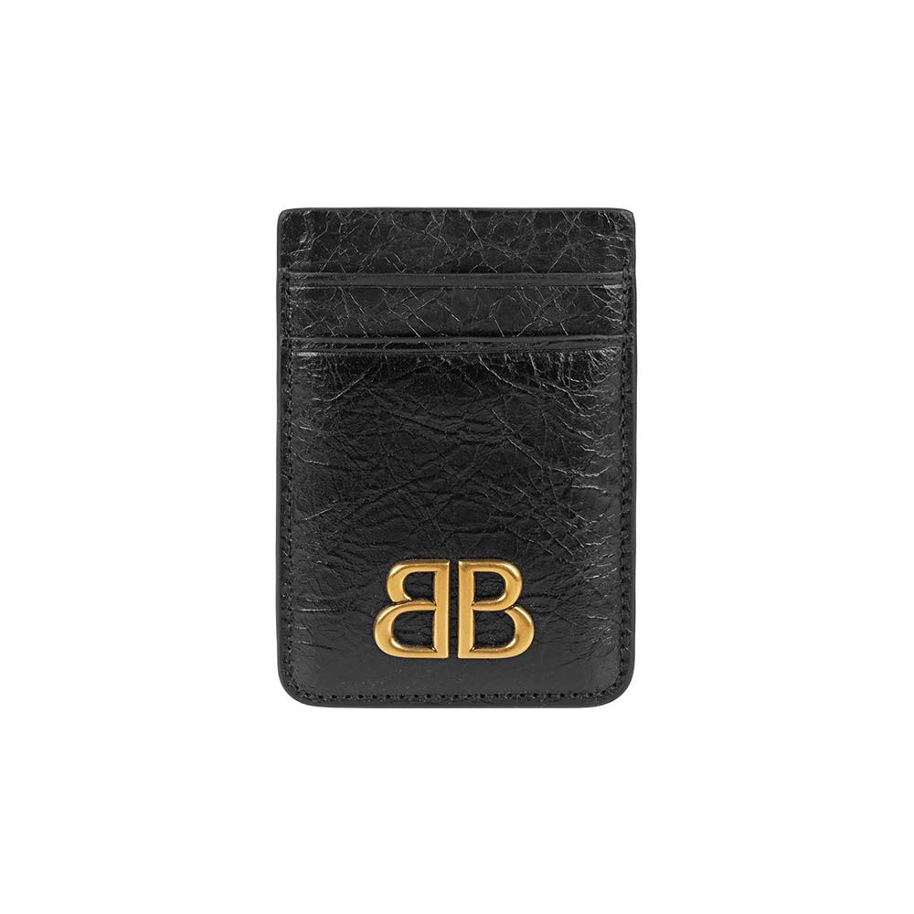 【BALENCIAGA】Monaco BB 金釦磁釦2卡卡片夾/名片夾(黑色)/ 平行輸入