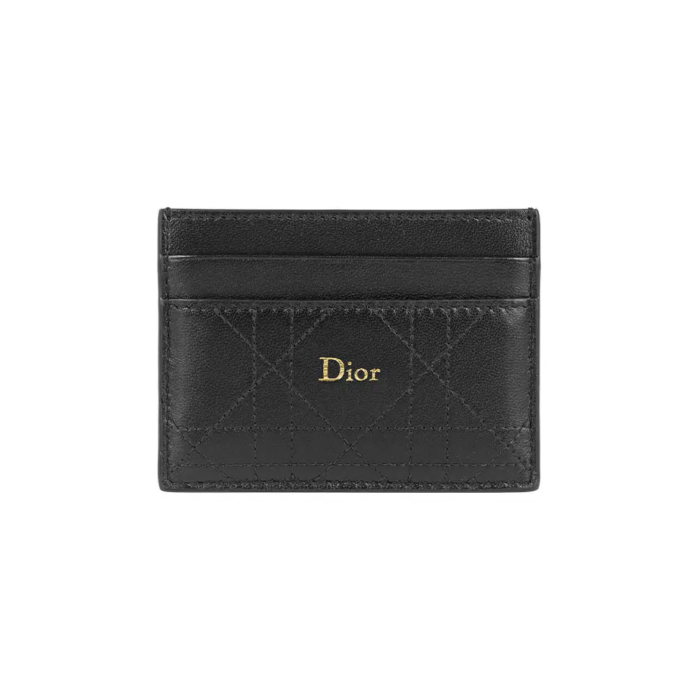 【Dior】Trianon Freesia 縫線格紋小羊皮卡片夾/名片夾(黑色)/ 平行輸入
