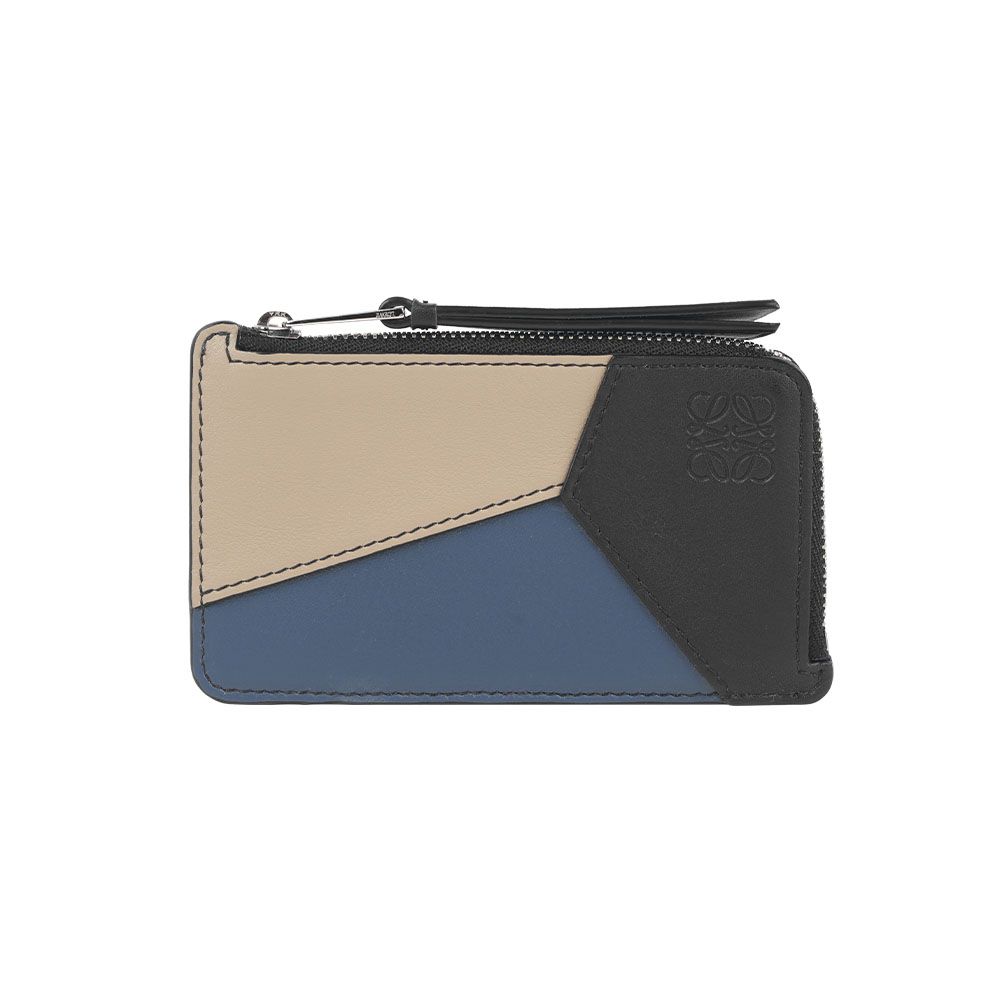 【LOEWE】Puzzel 拼色小牛皮拉鍊零錢包/卡夾(藍/黑/麻繩色)/ 平行輸入