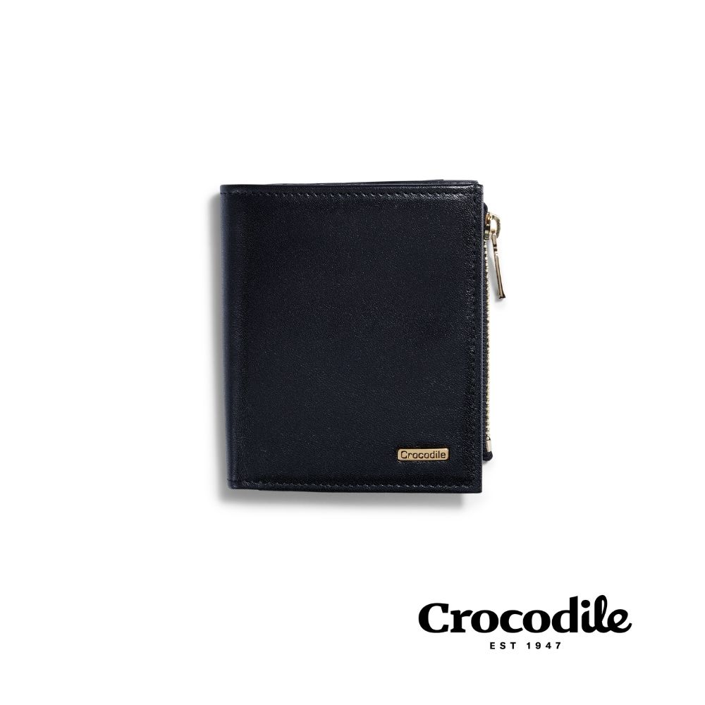 Crocodile 鱷魚皮件 直式拉鍊短夾 植鞣皮夾 6卡/拉鏈袋 Boston系列-0103-11736-網路獨賣款/ 經典黑