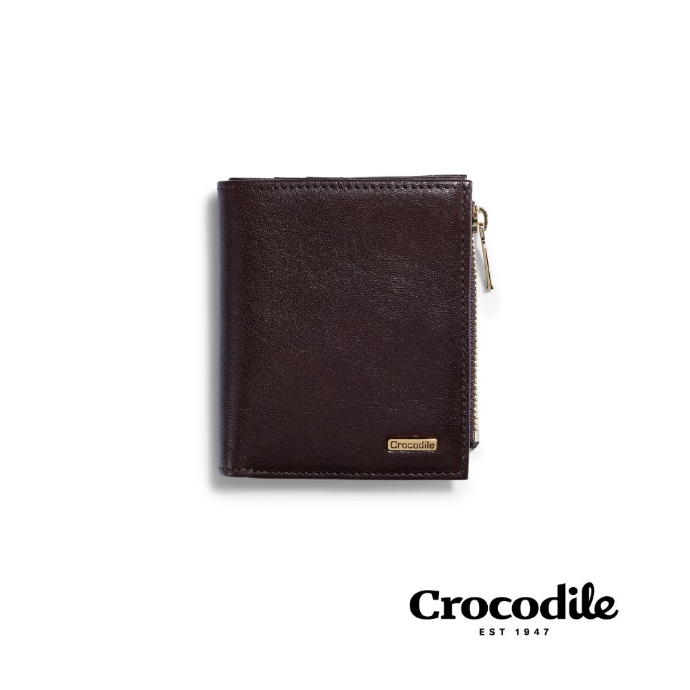 Crocodile 鱷魚皮件 直式拉鍊短夾 植鞣皮夾 6卡/拉鏈袋 Boston系列-0103-11736-網路獨賣款/ 巧克力棕