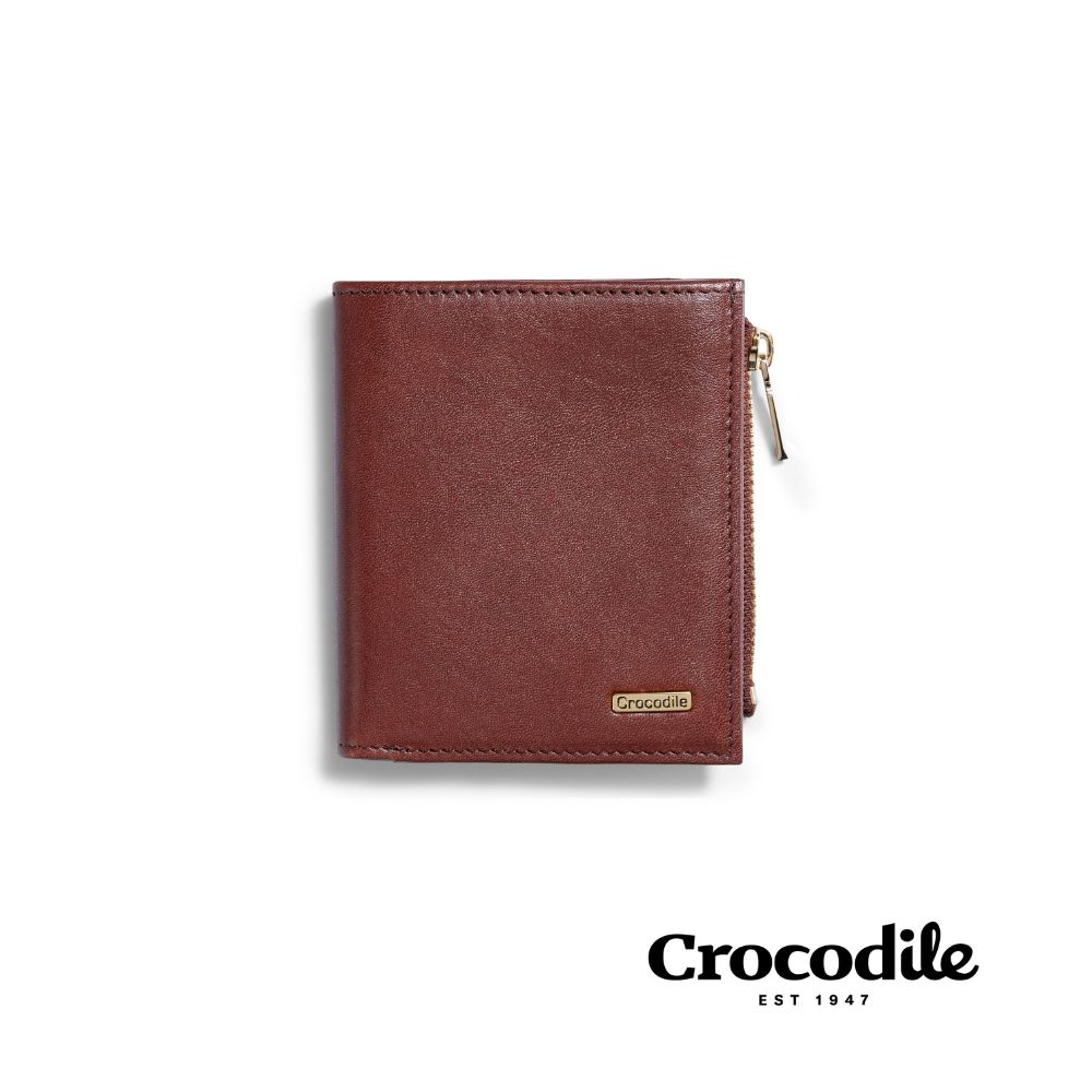 Crocodile 鱷魚皮件 直式拉鍊短夾 植鞣皮夾 6卡/拉鏈袋 Boston系列-0103-11736-網路獨賣款/ 經典棕