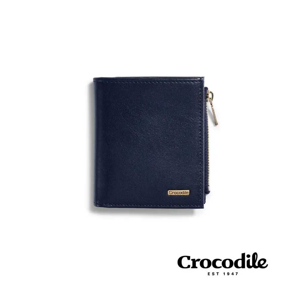 Crocodile 鱷魚皮件 直式拉鍊短夾 植鞣皮夾 6卡/拉鏈袋 Boston系列-0103-11736-網路獨賣款/ 午夜藍